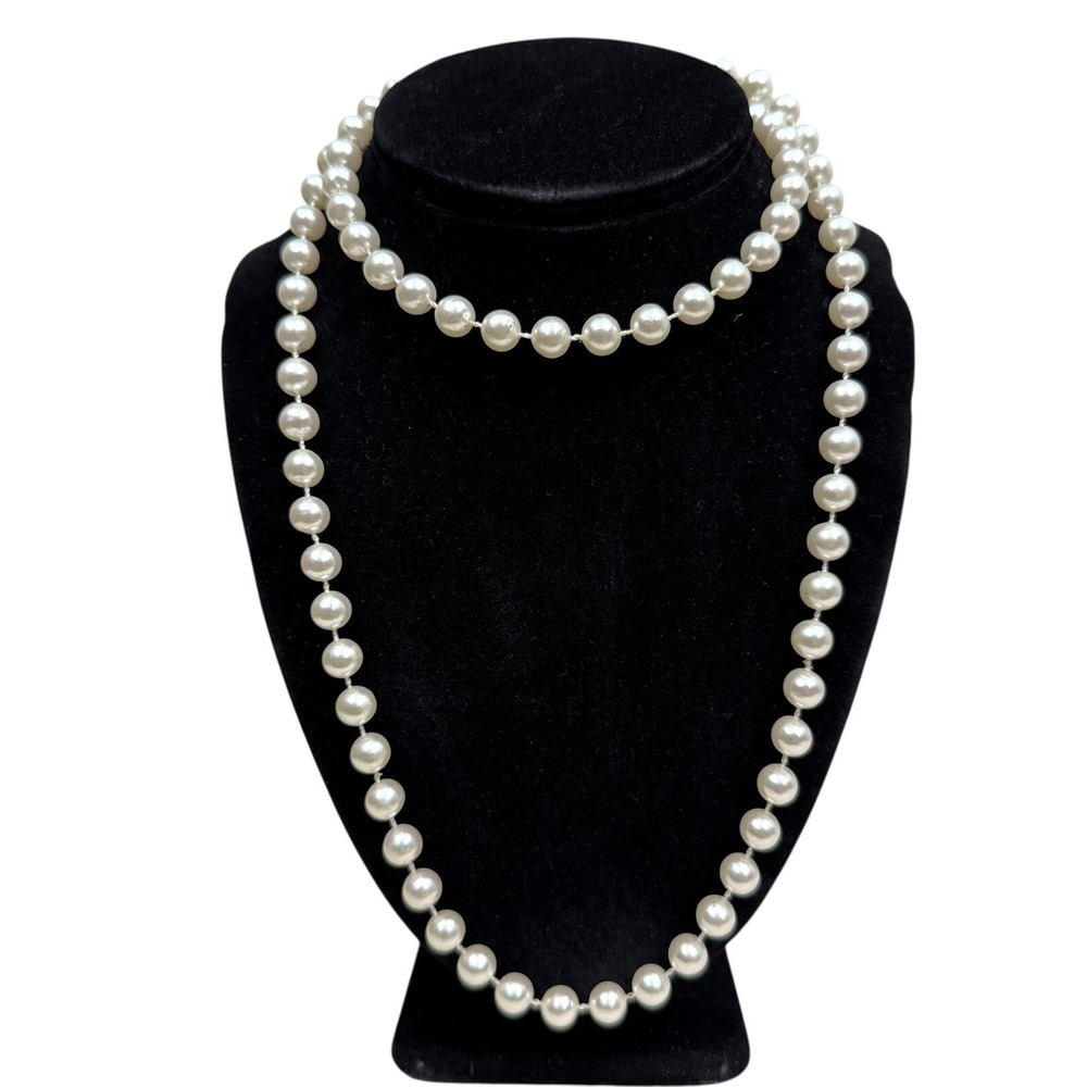 Classic Elegant Long Faux Pearl Statement Necklace Strand Costume Jewelry 17in L